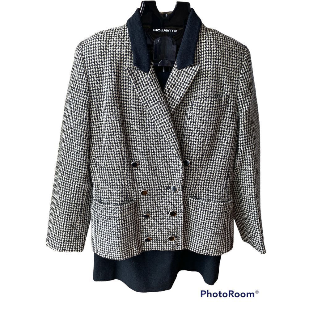 BLACK OFF WHITE HOUNDSTOOTH WOOL BLEND SKIRT JACKET KAREN SCOTT WOMENS 10 Petite